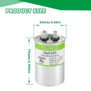 25µF 450V CBB65 Oval Run Capacitor for 1.0HP AC Compressor (Nigeria Voltage)