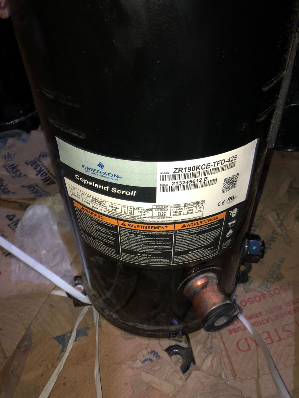 15HP Copeland Scroll Compressor, ZR190KCE (R407C/R134a/R22) Heavy Commercial, Three-Phase - Image 3