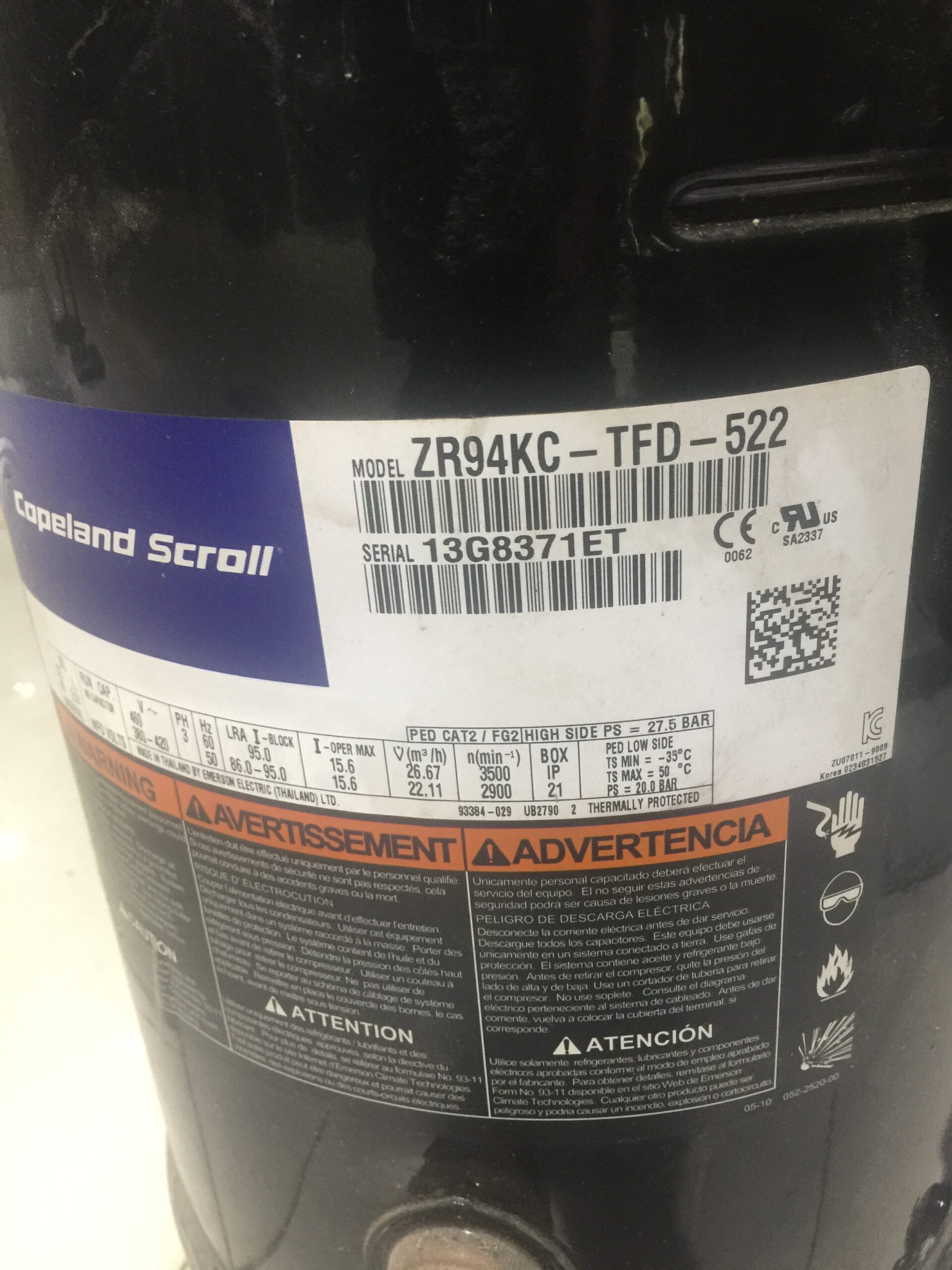 Copeland 8HP Three-Phase Scroll Compressor ZR94KC-TFD-522 (R22/R407C) - Image 2
