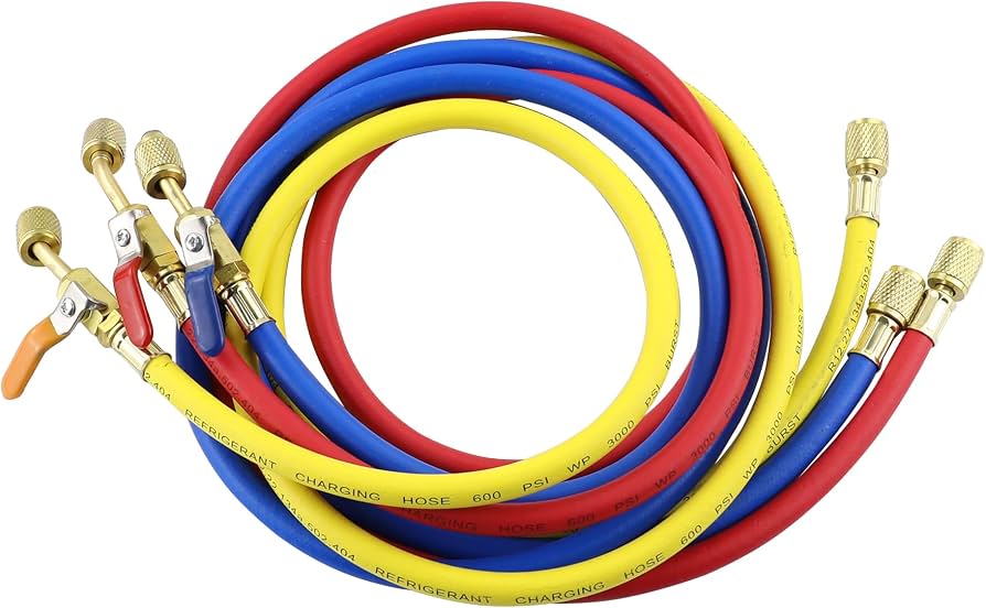 R134A Charging Hose Set (2m, Red/Yellow/Blue, 1/4" SAE Female) - Image 2