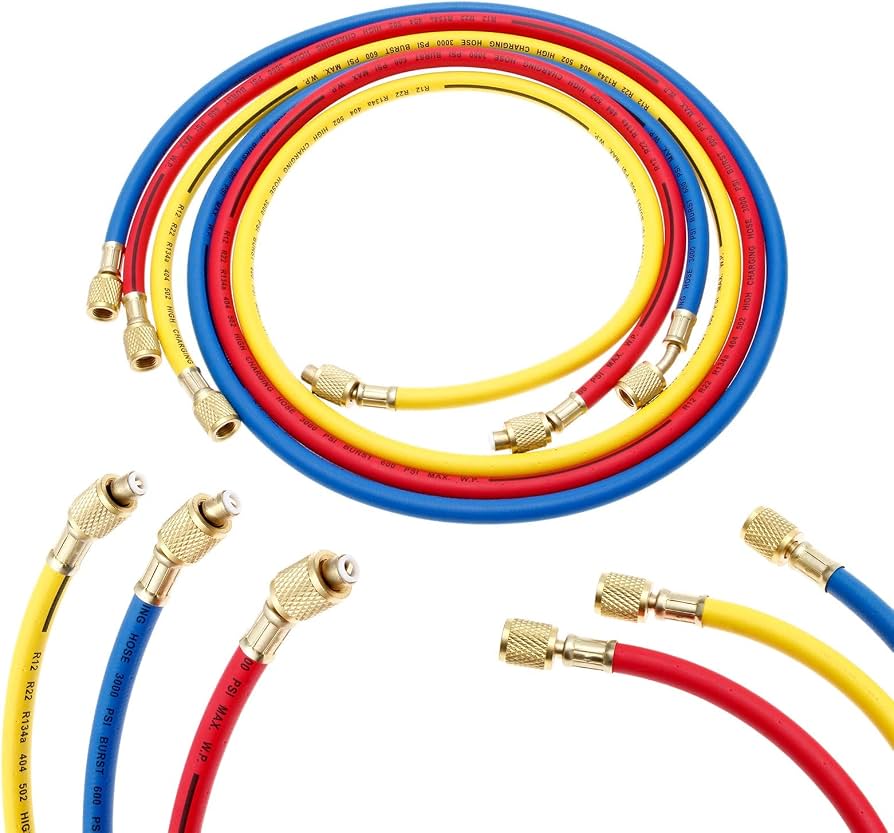 R134A Charging Hose Set (2m, Red/Yellow/Blue, 1/4" SAE Female)