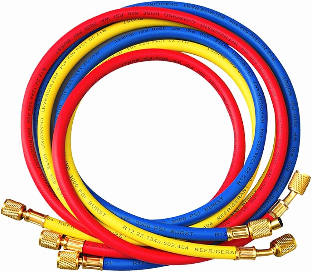 R134A Charging Hose Set (2m, Red/Yellow/Blue, 1/2" Male/Female)