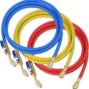 Premium Charging Hose Set with Ball Valve (Red/Yellow/Blue, 1/4" Female, 5/16" Male)