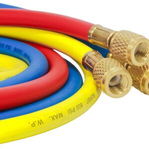 R134A/R22 Compact Charging Hose Set (1.2m, Red/Yellow/Blue, 1/4" SAE Female)